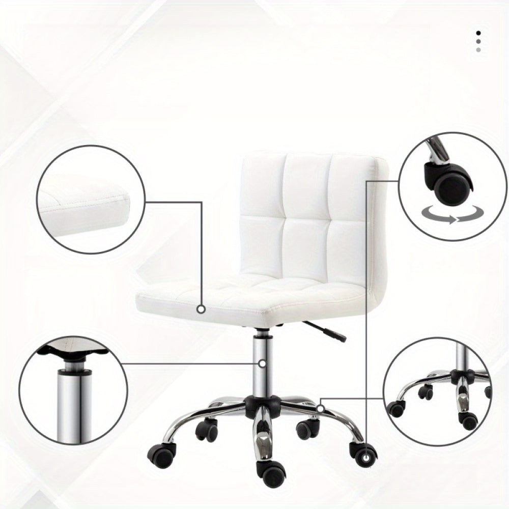 Bureaustoel – Kantoorstoel – Draaistoel – Bureaustoel Zonder Armleuningen – Verstelbare Zithoogte – 360° Draaibaar – Kunstleer Met Zachte Bekleding – Stevig Metalen Frame