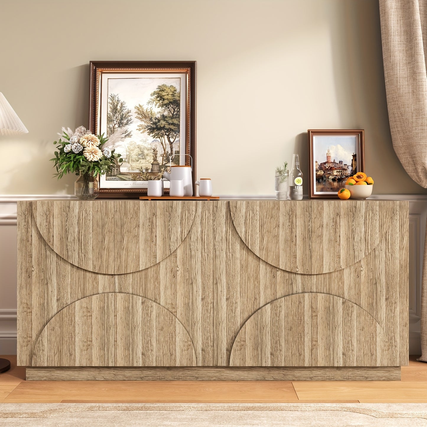 Halmeubel – Opbergkast – Schoenenkast – Wandmeubel – Kastje – Halfcirkelvormig Design – Pop-up Opbergruimte – Duurzaam Metaal – Natuurlijk Beige