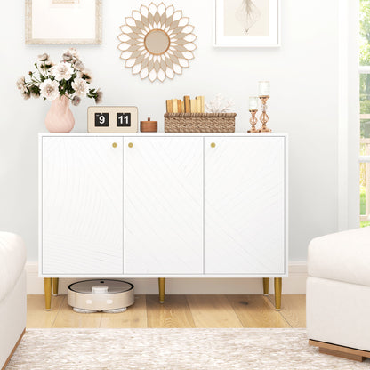 Dressoir – Opbergkast – Buffetkast – Ladekast – Kast – Wit Gelakt – Verstelbare Planken – Gouden Stalen Poten