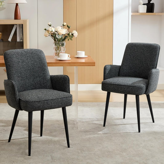 Bezoekersstoel – Vergaderstoel – Eetkamerstoel – Bureaustoel – Stoel met Armleuningen – Zachte Schuimzitkussen – Stevig Metalen Frame – Anti-slip Voeten – Set Van 2 – Zwart