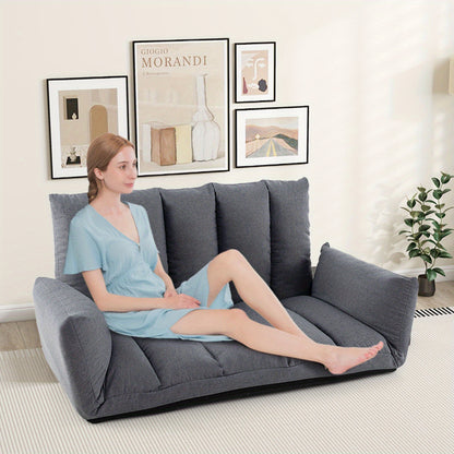 Vloersofa – Vloerstoel – Slaapbank – Loungefauteuil – Relaxstoel – 5-standen Verstelbare Rugleuning – Stevig Metalen Frame – Grijs