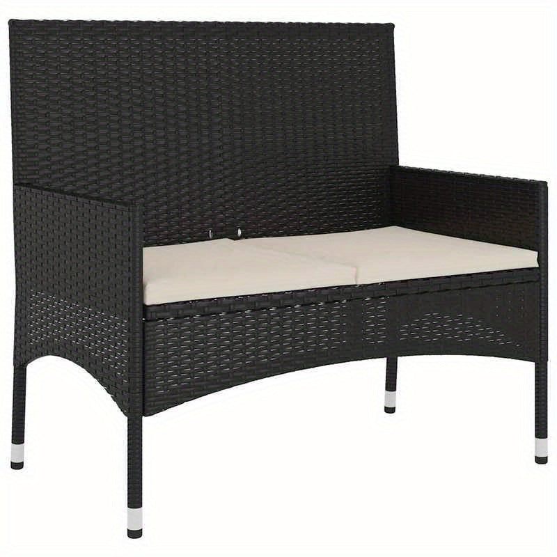 Tuinbank 2-Zits – Buitenbank – Balkonbank – Zithoek – Loungebank – Hoogwaardig Resin Wicker – Weerbestendige Kussens Zwart