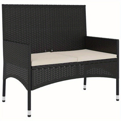 Tuinbank 2-Zits – Buitenbank – Balkonbank – Zithoek – Loungebank – Hoogwaardig Resin Wicker – Weerbestendige Kussens Zwart