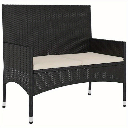 Tuinbank 2-Zits – Buitenbank – Balkonbank – Zithoek – Loungebank – Hoogwaardig Resin Wicker – Weerbestendige Kussens Zwart