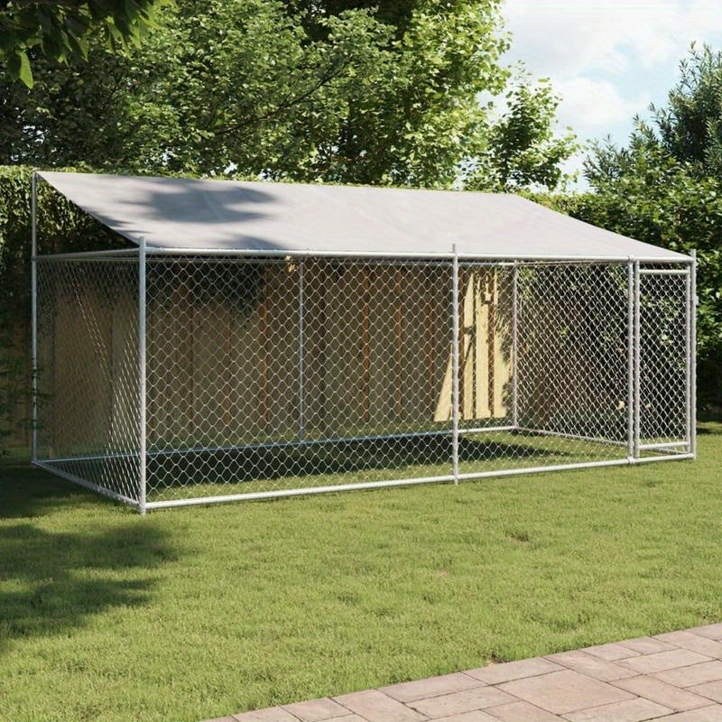 Hondenkooi – Hondenbench – Hondenren – Dierenkooi – Dierenverblijf – Grijs – 4x2x2m – Duurzaam en Stevig – Makkelijk te Installeren