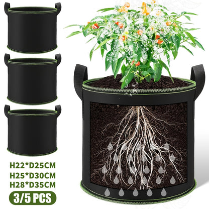 3/5 Stuks Ademend Plantenzak – 7 Gallon Grow Bags met Dubbele Handvatten – Stevig Nonwoven Materiaal voor Lage Stress Planttraining van Fruit, Groenten en Bloemen