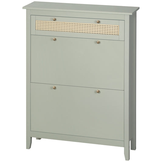 Schoenenkast – Schoenopberger – Schoenrek – Schoenmeubel – Opbergkast – Watergroen Boho Design – Rattan Look – 2 Klapdeuren – Verstelbare Planken – Lade – Compact 88x30x120 cm – MDF & PP Rattan