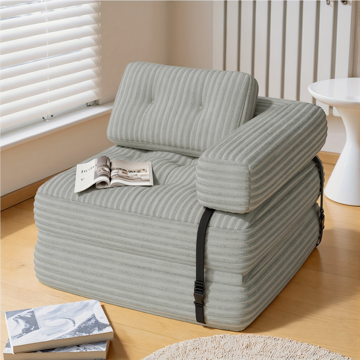 2-in-1 Fauteuil met Relaxfunctie – Recliner Stoel – Lounge Stoel – Zithoek Sofa – Relaxbank – L-vormige Rugleuning – Antislip Onderkant – Comfortabele Kussens – Lichtgrijs