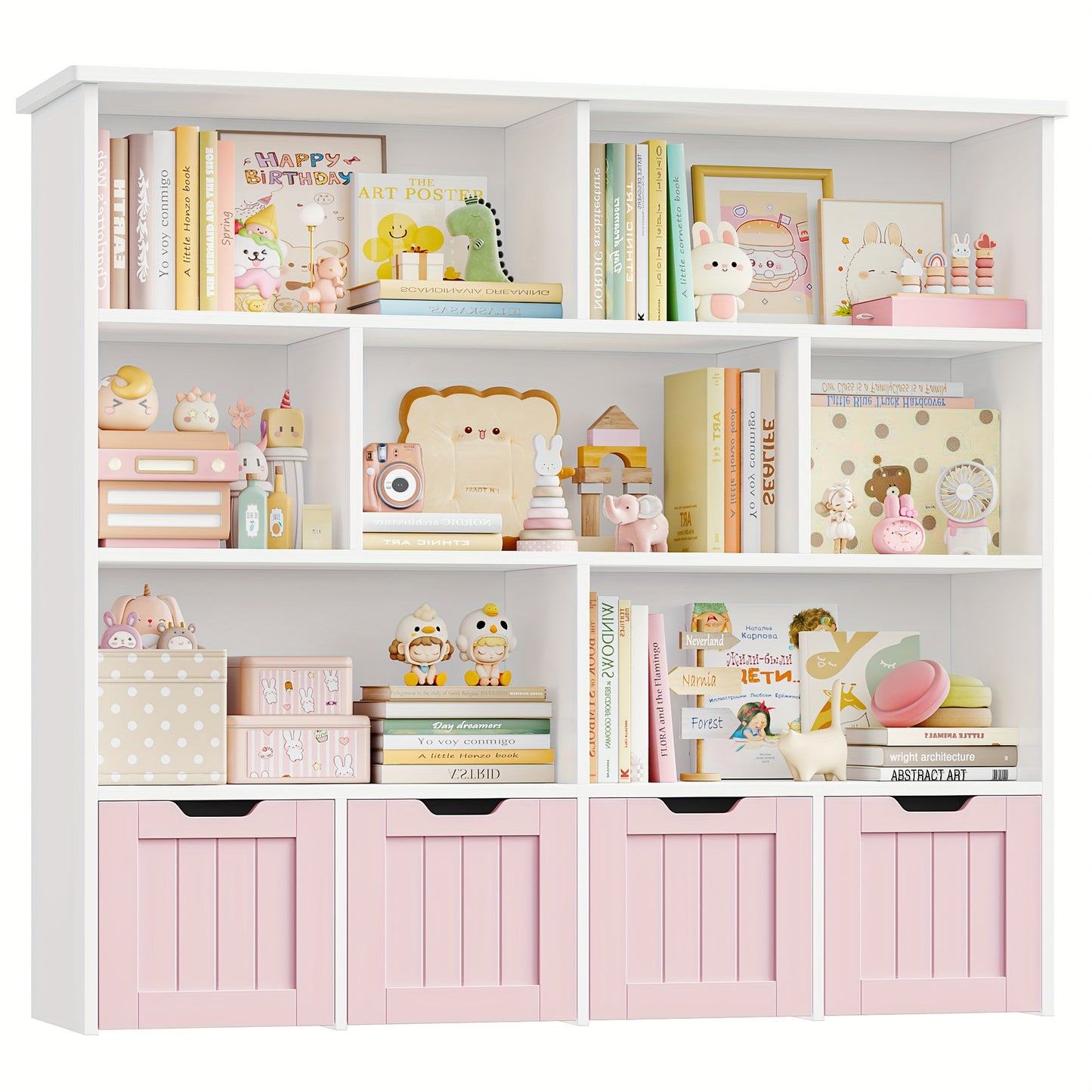 Boekenkast – Opbergkast – Boekenrek – Vakkenkast – Kast – 100x33x89,5 cm – MDF Met 3 Lades Op Wieltjes