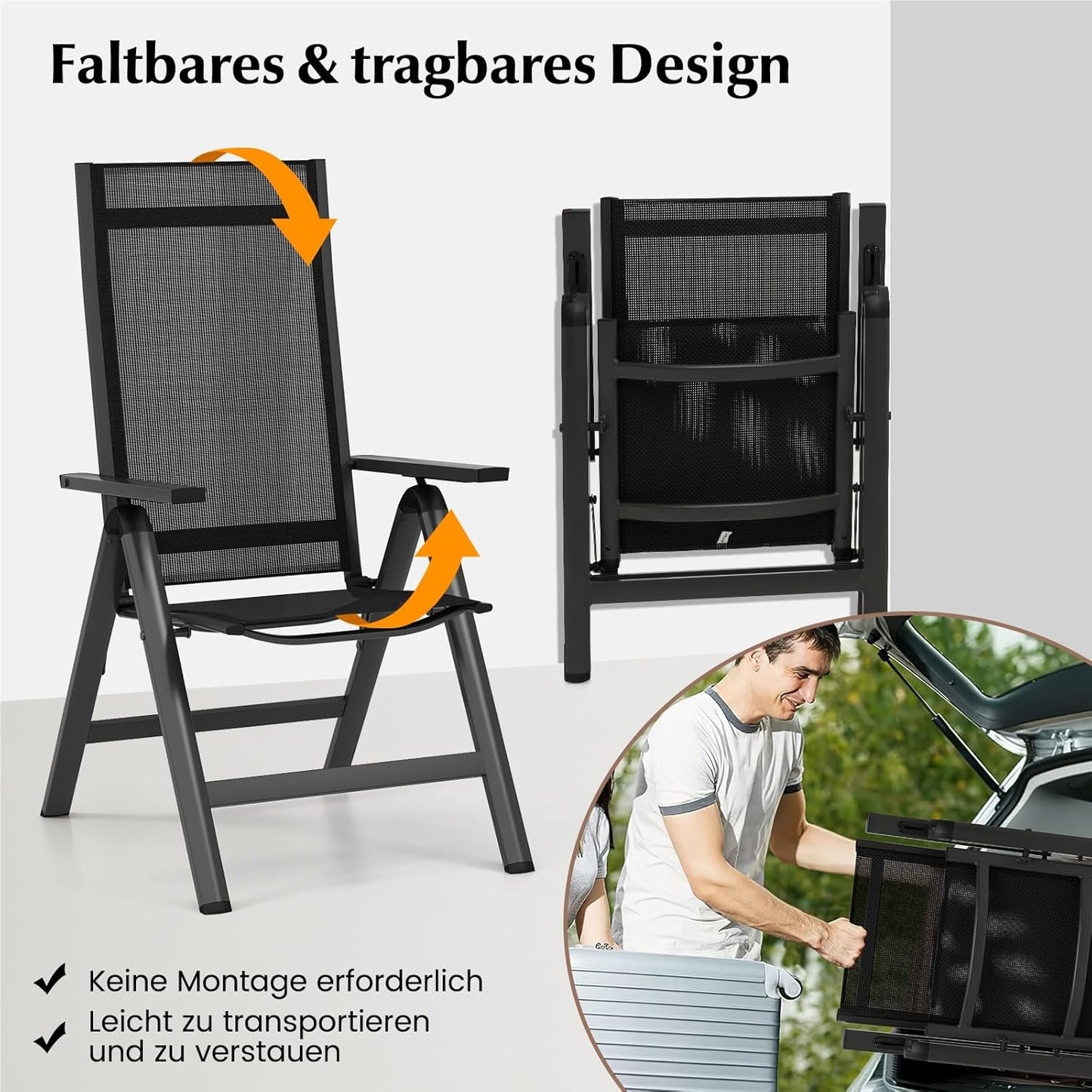 Tuinstoelen – Tuinstoel Set – Balkonstoel – Terrasstoel – Opvouwbare Stoelen – 7-Standen Verstelbare Rugleuning – Lichtgewicht Aluminium Frame