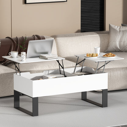 Verstelbare Salontafel – Koffietafel – Opklapbare Tafel – Tafel Met Opbergruimte – Woonkamertafel – Dubbel Hefblad – MDF Met Metaal – Ruimtebesparend Wit
