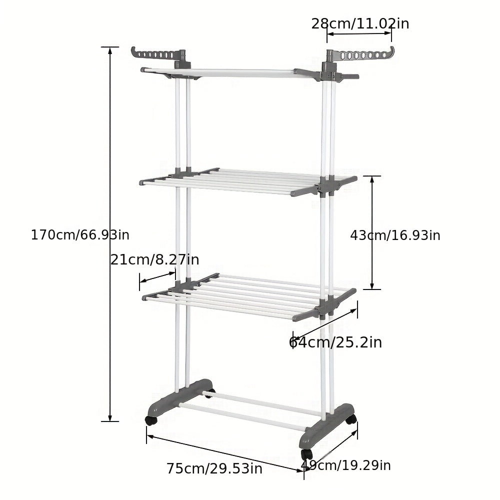 Heavy-Duty Rolling Clothes Drying Rack with Locking Wheels - Extra Long 170cm, Foldable Laundry Organizer with Hanging Rods, Space-Saving Garage, Apartment, Laundry Room Storage - Sturdy Metal Frame, Easy Mobility for Home or