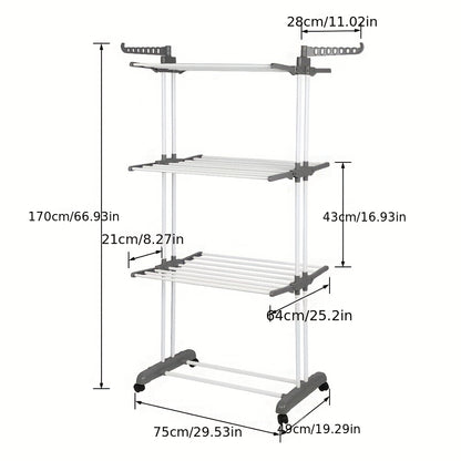 Wasrek – Droogrek – Droogtoren – Waslijn – Washanger – Extra Lang 170 cm – Stevig Metaal Met Wieltjes Met Rem