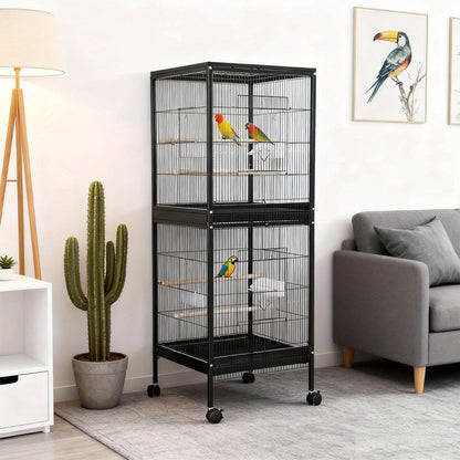 Large Bird Cage with Slide-Out Tray & Removable Panels, 4-Door Access, Wooden Perches, Detachable Base & Feeder/Water Bottle System - Easy Assembly for Parrots, Cockatiels, Lovebirds, Pigeons, Small/Medium Birds - for parakee