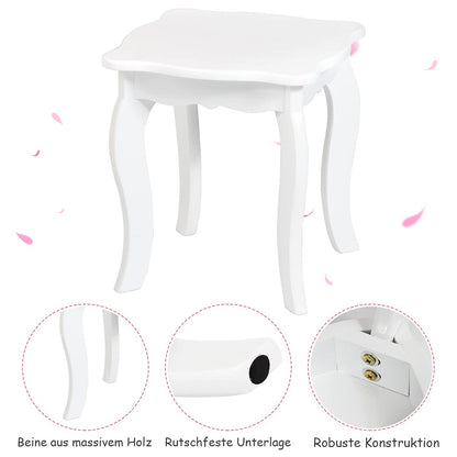 Makeup Tafeltje Kids – Make-up Tafel Kinderkaptafel – Speelmeubel Cosmetica – Prinsessen Kaptafel Meisjes – Triple Vouwspiegel – Inclusief Lade & Kruk – MDF Hout – Afneembare Spiegel
