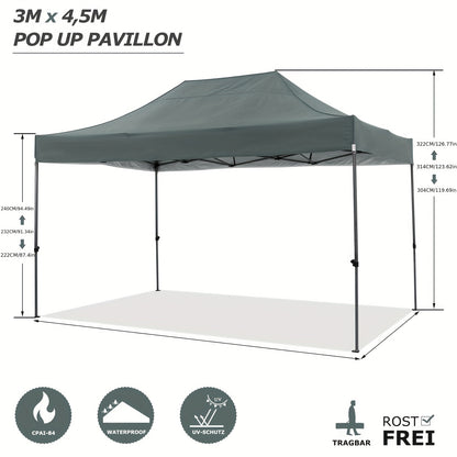 Partytent – Tuintent – Feesttent – Paviljoen – Evenemententent – 3x4,5 m – Stevige Constructie – Waterafstotende Polyester Stoffering