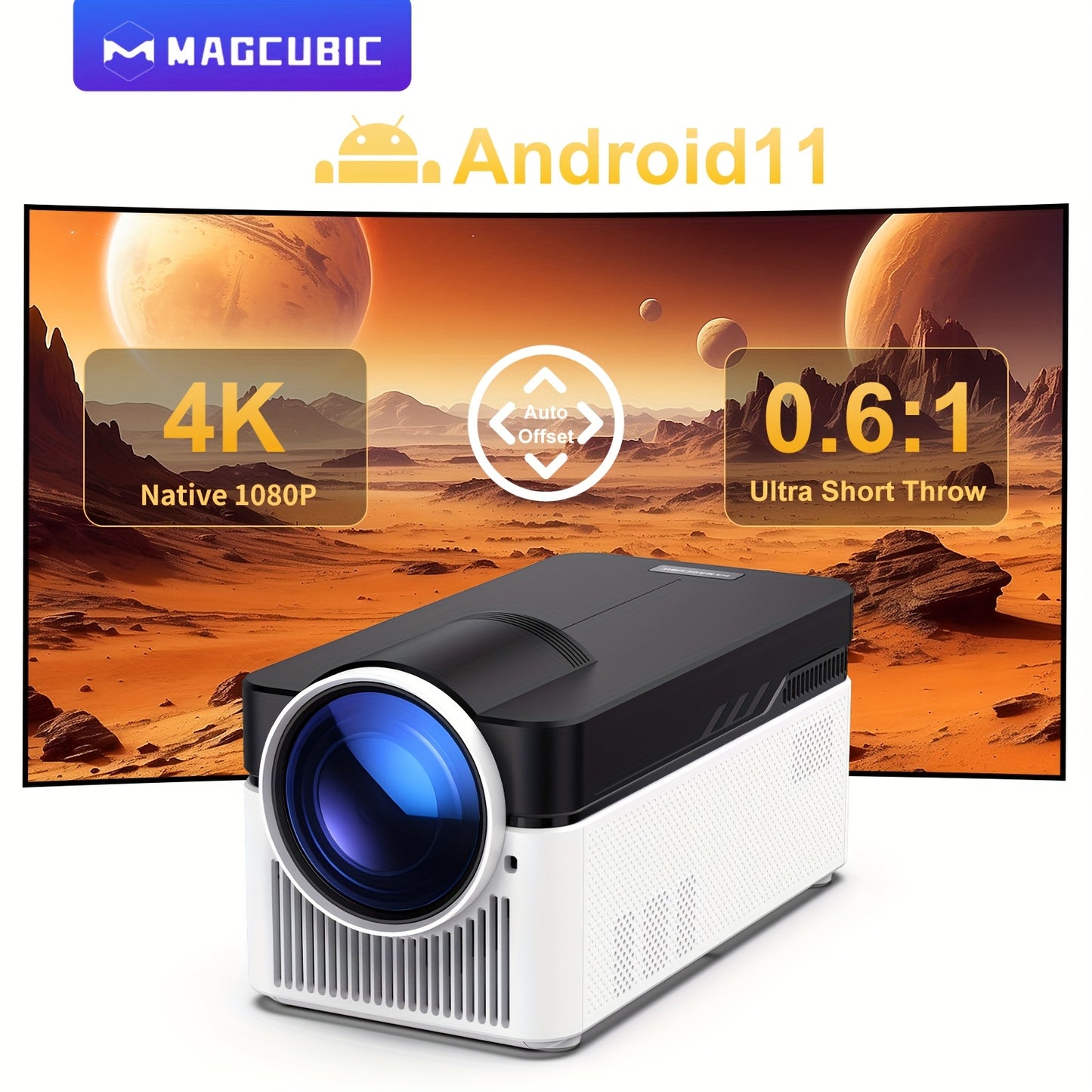 Beamer – Projector – Mini Beamer – Draagbare Beamer – Android Beamer – Full HD 1080p – Ultra Korte Worpafstand 0.6:1