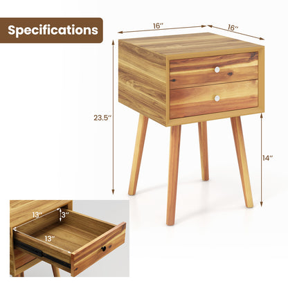 Nachtkastje – Nachtkastjes – Bijzettafel – Ladekastje – Slaapkamertafel – Hout – 2 Lades – Natuurlijk Rubberhout – 40x40x59,5 cm