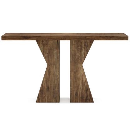 Console Tafel – Smalle Sidetable – Haltafel – Sofa Tafel – Sidetable Eikenlook – 140 cm Breed – 4 cm Dikke Houten Top – Robuuste K-vormige Onderstel