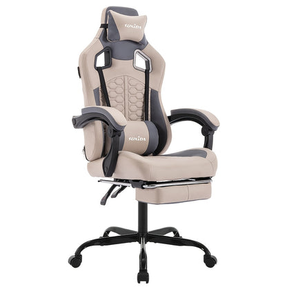 Gamingstoel – Gamestoel – Gaming Chair – Game Stoel – Bureaustoel – Ergonomisch Ontwerp – Verstelbare Voetensteun & Hoofdsteun – Beige Met Lendensteun