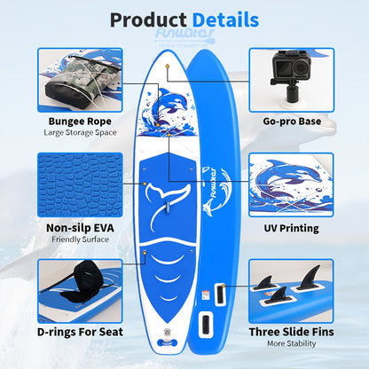Inflatable Paddleboard – Opblaasbare Sup – Stand Up Paddle – Paddle Board Gonflable – Sup Board – 350x84x15 cm – Draagkracht 180+ kg – Blauw-Wit Delfijnen Design