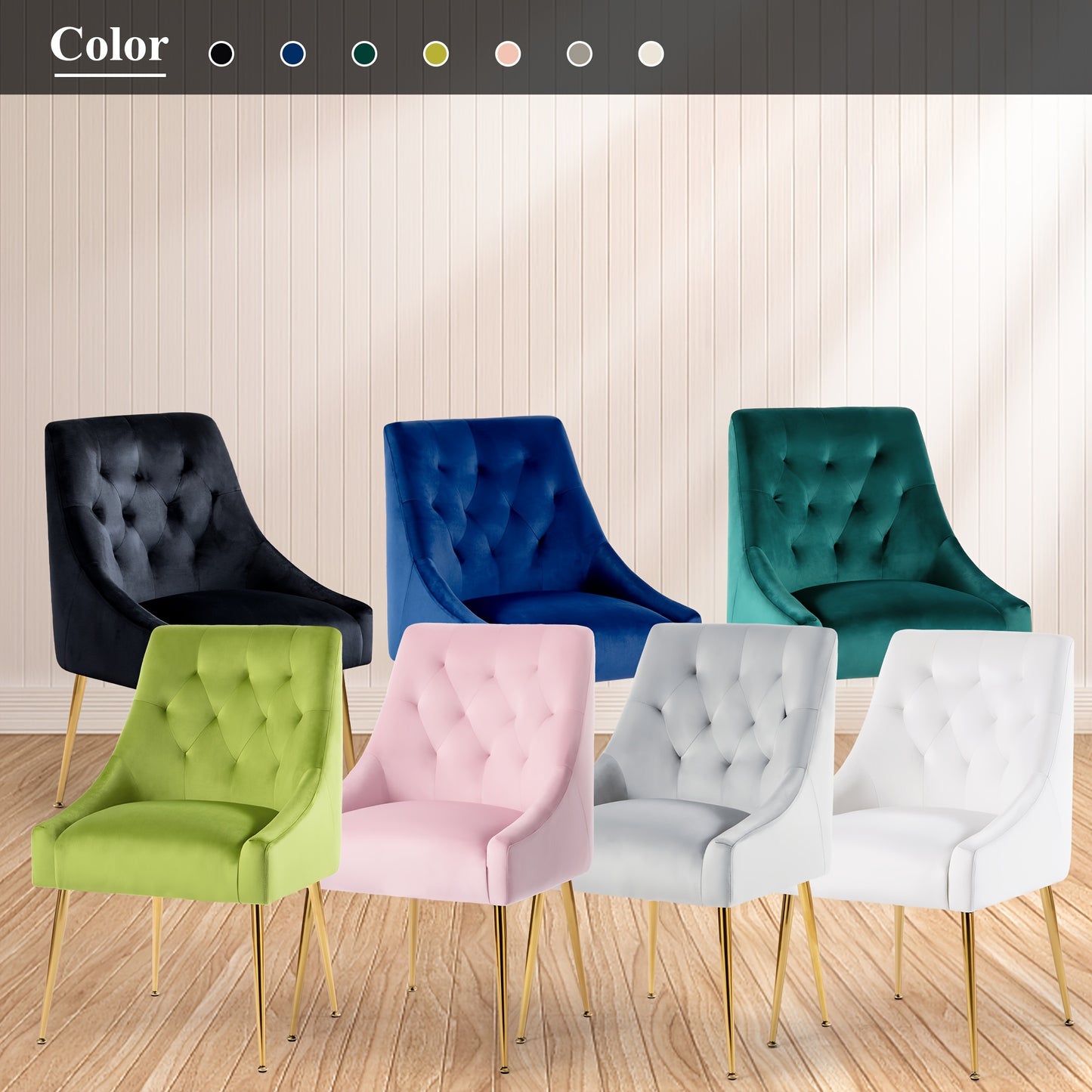 Eetkamerstoelen – Stoelen – Zetels – Dining Chairs – Velvet Stoelen – Set van 4 – Fluwelen Bekleding – Gouden Metalen Poten