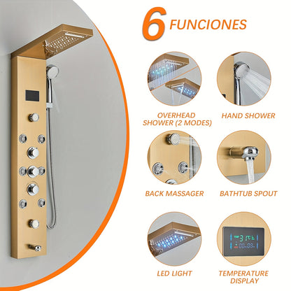 Douchepaneel – Douchewand – Regendouche – Handdouche – Massage Douche – Gouden Kleur – Roestvrij Staal – Multifunctioneel Met Regen- En Massagefunctie