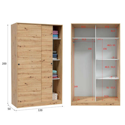 Wardrobe 2 in Front of Dnoce, Bedroom Closet, Furniture with 4 Shelves And Clothes Rail, 120X50H200 Cm, Available in 4 Colors