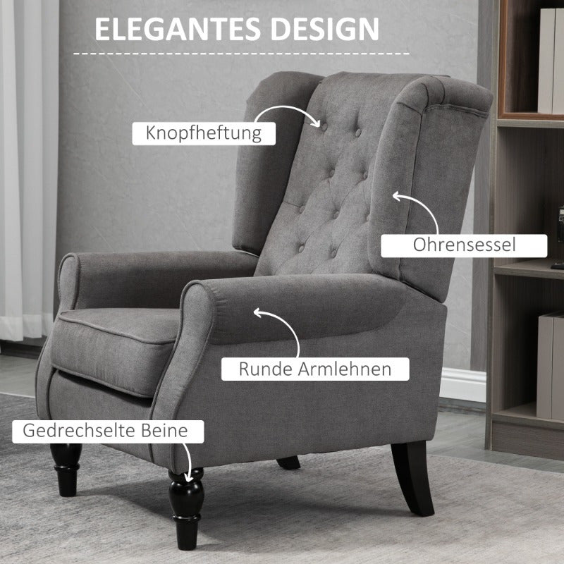 Fauteuil – Relaxstoel – Lounge Stoel – Leunstoel – Zetel – Donkergrijs Polyester – Met Houten Poten – Modern Comfortabel