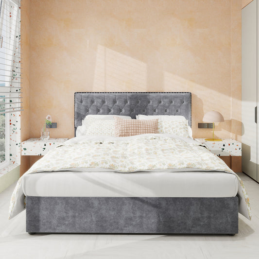 Bedframe – Slaapbank – Eenpersoonsbed – Boxspring – Bedbank – Modern Minimalistisch – Zacht Hoofdbord – 140x200 cm – Met Pneumatisch Hefmechanisme