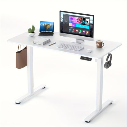Elektrisch Verstelbaar Bureau – Zit Sta Bureau – In Hoogte Verstelbaar Bureau – Standing Desk – Bureau Met Motor – Stille Motor 45dB – Geheugenfunctie Met 3 Instellingen – Groot 60x120 cm Wit Houten Blad – 80kg Draagkracht