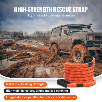 Trekkoord – Trektouw – Sleepband – Recovery Strap – Trekband – 6 Meter Lengte – 38.000 lbs Trekkracht – Hoogwaardig Nylon Met 30% Elasticiteit
