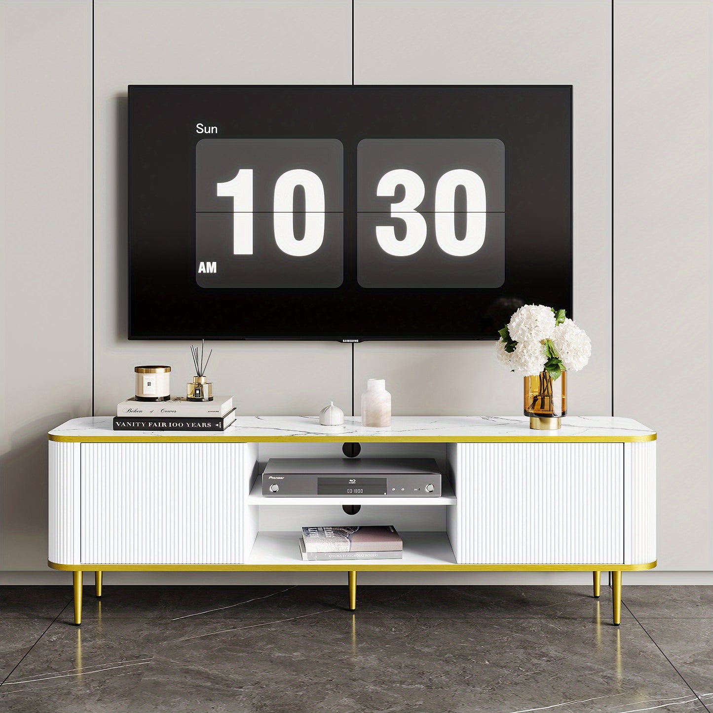 Tv-meubel – Tv-kast – Entertainment Center – Mediameubel – Tv-standaard – 140 cm Breed – Hoogwaardig Massief Hout – Verstelbare Planken Met Kabelbeheer