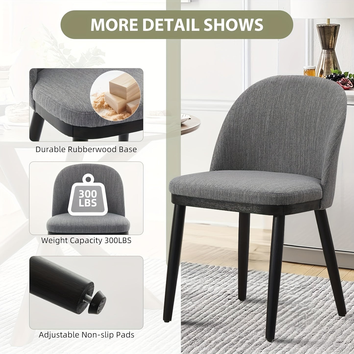 Set of 2 Modern Dining Chairs - Heavy-Duty MDF & Wood Legs, High Back Design with Deep Seat Cushioned - Elegant Contemporary Kitchen/Restaurant Chairs for Home, Office, or Commercial Use - Easy-Clean Fabric Upholstery, Home D