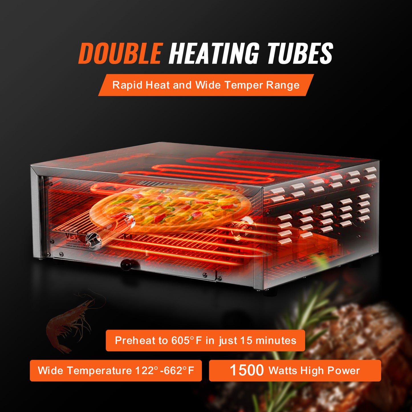 Elektrische Pizza Oven – Pizza Oven – Pizza Maker – Pizza Oven Countertop – Compact Pizza Oven – 1500W Vermogen – Roestvrij Staal & Uitneembaar Kruimelrooster