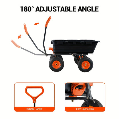 Tuinwagen – Kruiwagen – Kar – Transportwagen – Buitenwagen – Stevig Stalen Frame – 10 Inch All-Terrain Banden – Quick-Release Laadbak – 180° Draaibare Handgreep – Zwart