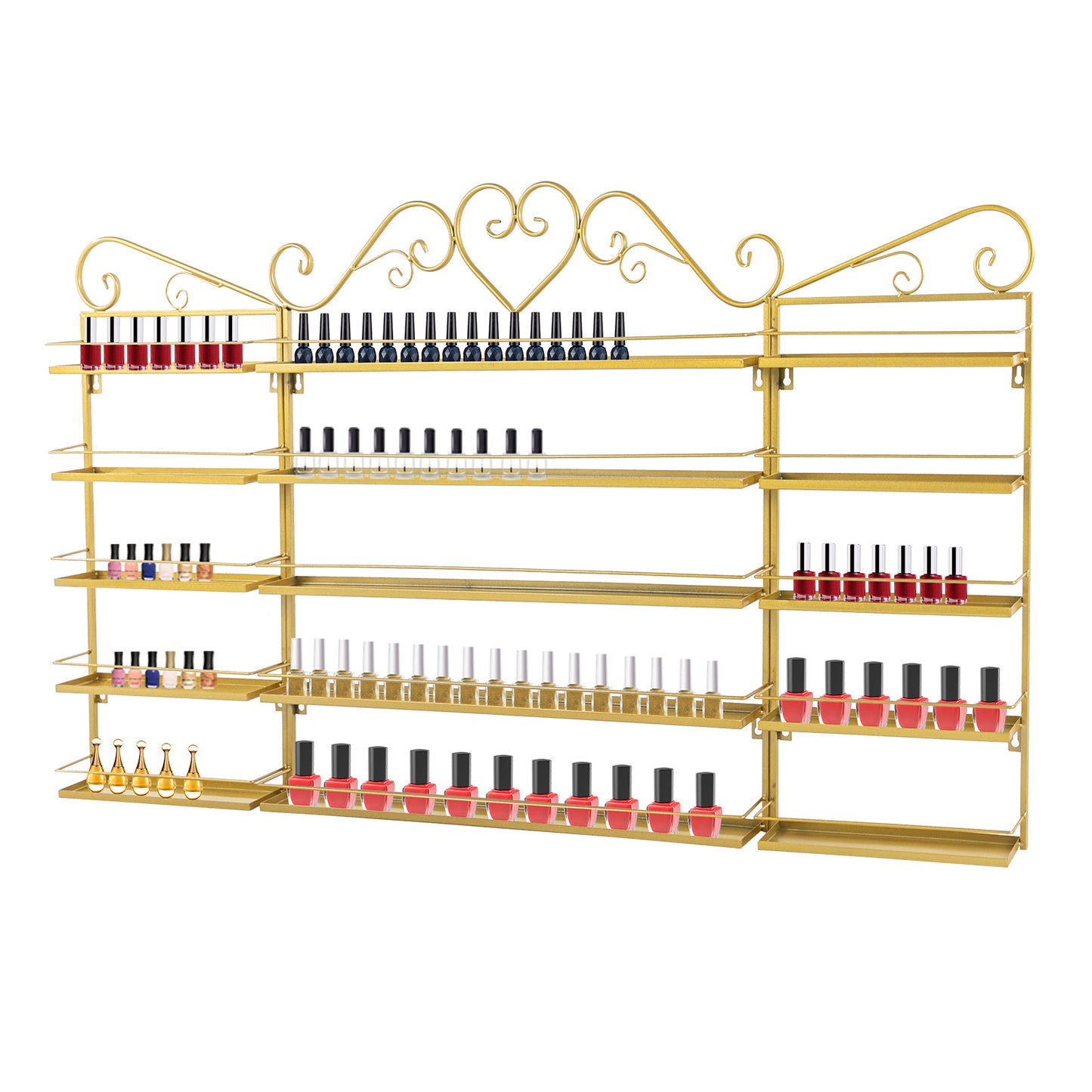 Nagellakrek – Wandrek – Opbergrek – Displayrek – Make-up Rek – Goudkleurig Smeedijzer – 5 Lagen Met 3 Stuks – Duurzaam en Ruimtebesparend