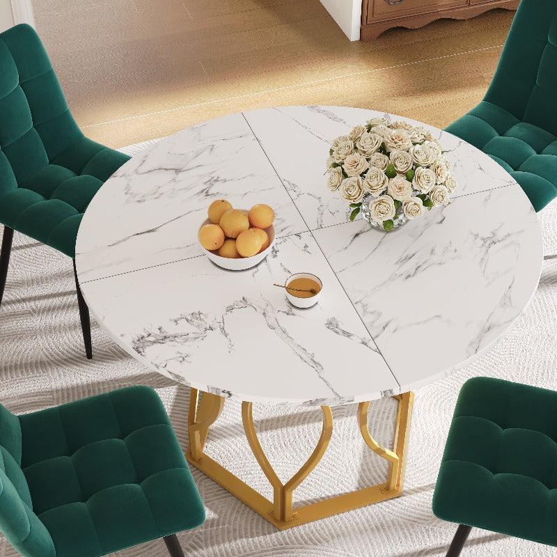 Ronde Eettafel – Moderne Tafel – Bistrotafel – Keukentafel – Tafel Met Marmeren Blad – 100 cm Rond – Gouden Metalen Poten – Stijlvol Marmerdesign – Compact Voor Kleine Ruimtes