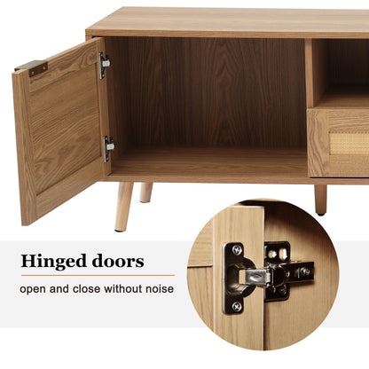 TV Meubel – Tv Kast – Lowboard – Tv Dressoir – Tv Meubel Licht Hout – 200 cm Breed – Massief Houten Poten