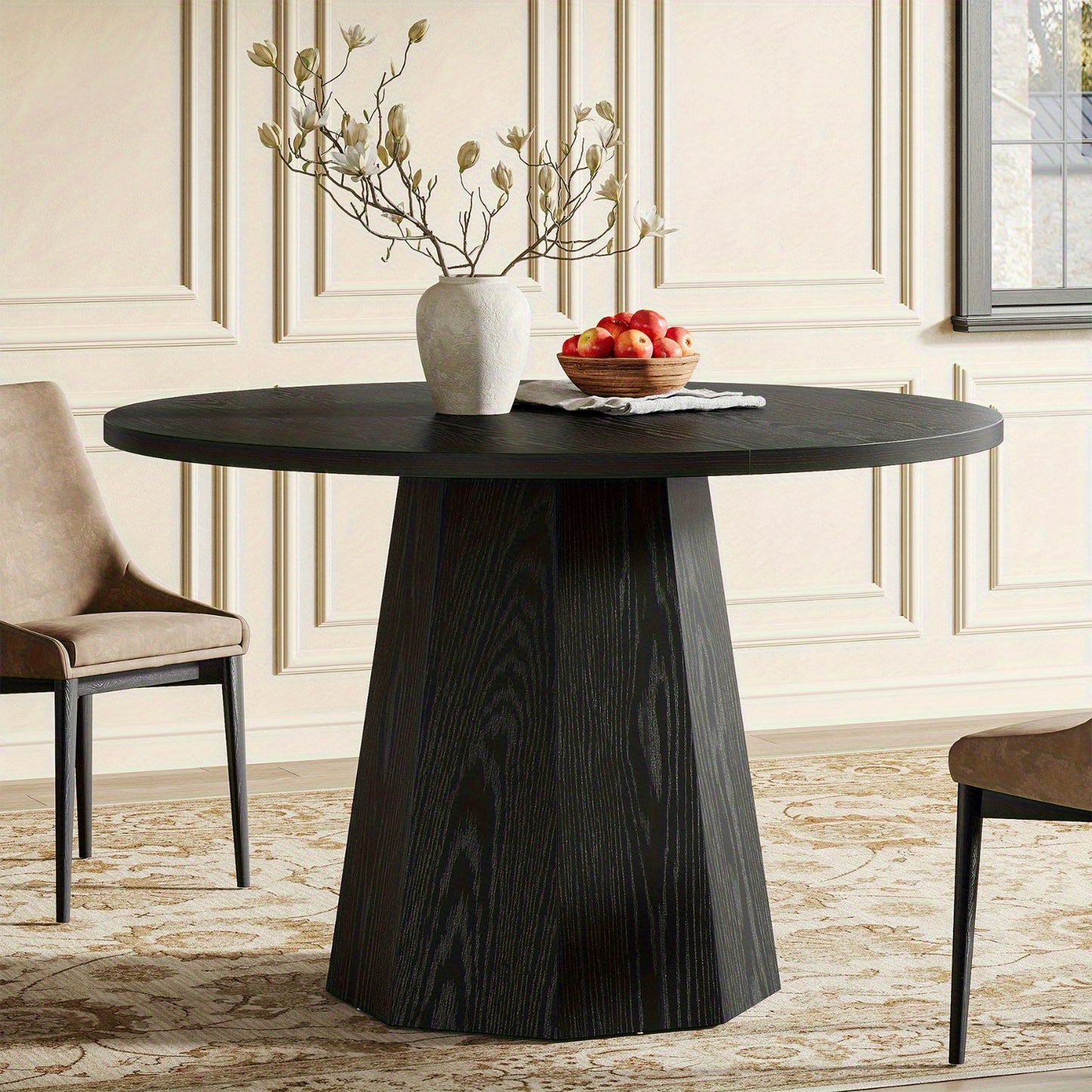 Eettafel – Ronde Tafel – Keukentafel – Dinnertafel – Tafel – Massief Houten Poten – Krasbestendig Gefineerd Spaanplaat – Compact 118 cm – Modern Farmhouse Design