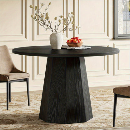 Eettafel – Ronde Tafel – Keukentafel – Dinnertafel – Tafel – Massief Houten Poten – Krasbestendig Gefineerd Spaanplaat – Compact 118 cm – Modern Farmhouse Design
