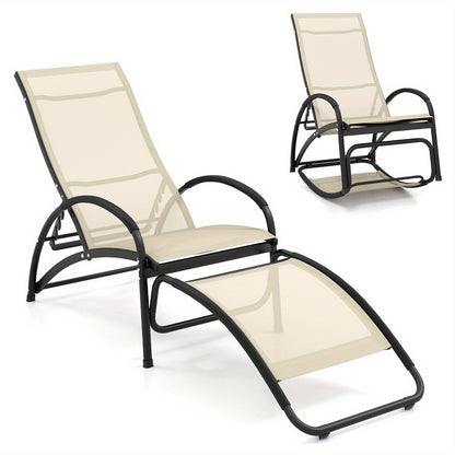 2-in-1 Schommelstoel – Ligstoel – Tuinstoel – Lounge Stoel – Relaxstoel – Verstelbare Rugleuning 4 Posities – Lichtgewicht Aluminium Frame – Beige