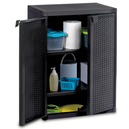 Tuinkast – Tuinopbergkast – Tuinkist – Buitenkast – Berging – Zwart – Compact 65x45x88 cm – PP Rattan Look