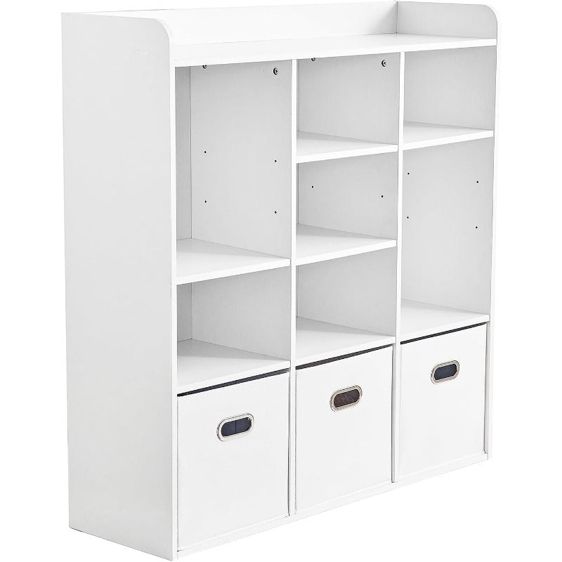 Boekenkast – Boekplank – Opbergkast – Rek – Organizer – 7-Vaks Met 3 Opbergboxen – Compact 70 cm Hoog – Stevig Houten Materiaal