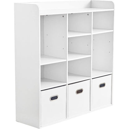 Boekenkast – Boekplank – Opbergkast – Rek – Organizer – 7-Vaks Met 3 Opbergboxen – Compact 70 cm Hoog – Stevig Houten Materiaal