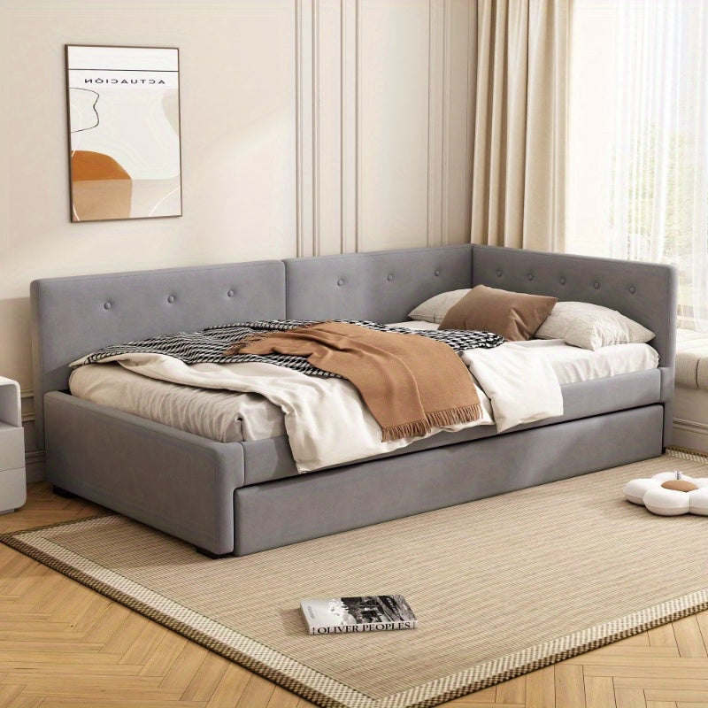 Daybed – Slaapbank – Uittrekbed – Logeerbed – Eenpersoonsbed – Minimalistisch Design – Uittrekbaar Bed 90x200 cm – Stevig Kunststof Frame Grijs