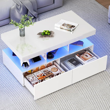Salontafel – Koffietafel – Tafel – Woonkamertafel – Bijzettafel – Glanzend Zwart – 2 Lades Met Opbergruimte – Afmetingen 104x53x46 Cm
