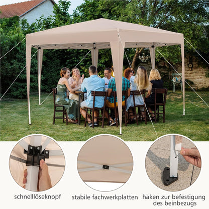 Pop-up Partytent – Vouwtent – Tuinkapscherm – Feesttent – Paviljoen – Verstelbare Hoogte – Water- en UV-bestendig Khaki 400x348 cm