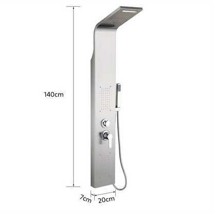 Doucheset – Douchepaneel – Douchekolom – Regendouche – Handdouche – Roestvrij Staal – Thermostaatkraan – 20x7x140 cm – Modern Minimalistisch Design