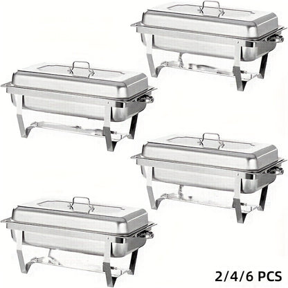 Chafing Dishes – Buffet Warmhouders – Voedselwarmers – Warmhoudbakken – Buffet Schalen – 6 Stuks Set – Roestvrij Staal – 9 Liter Inhoud